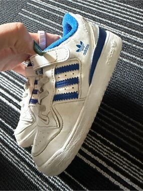 adidas Kids White Sneakers with Blue Accents Velcro